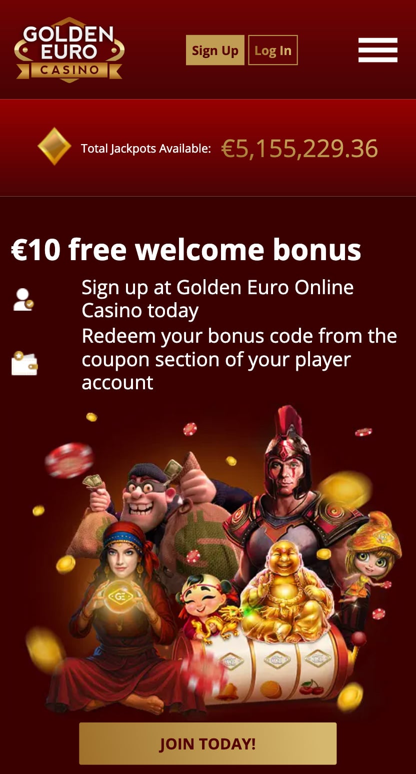 Golden Euro Casino homepage with login button